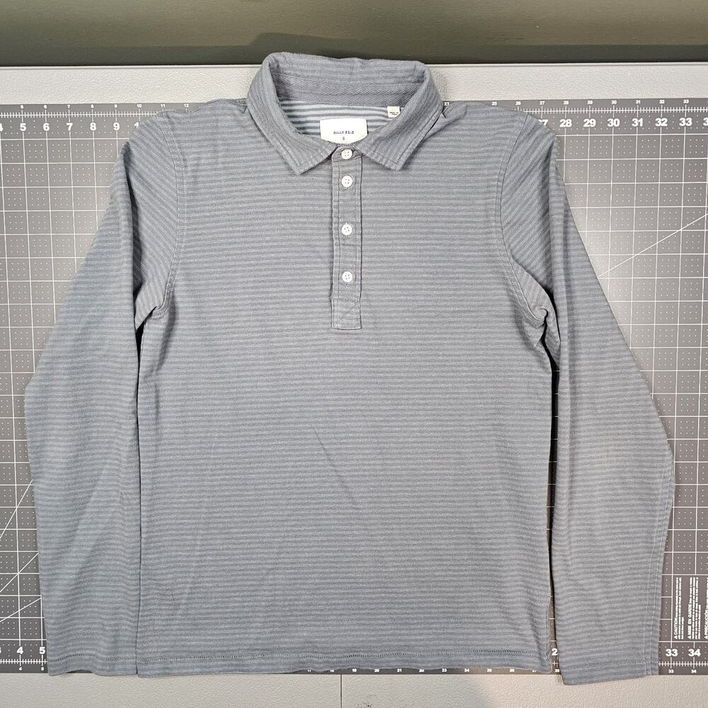 Billy Reid Rugby Polo Shirt Mens Small Gray Striped Ivy Academia Preppy Organic